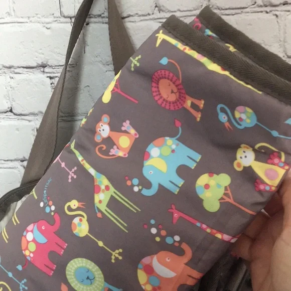 LESPORTAC Classic Diaper Bag Brown Happy Elephants Print - Picture 7 of 12